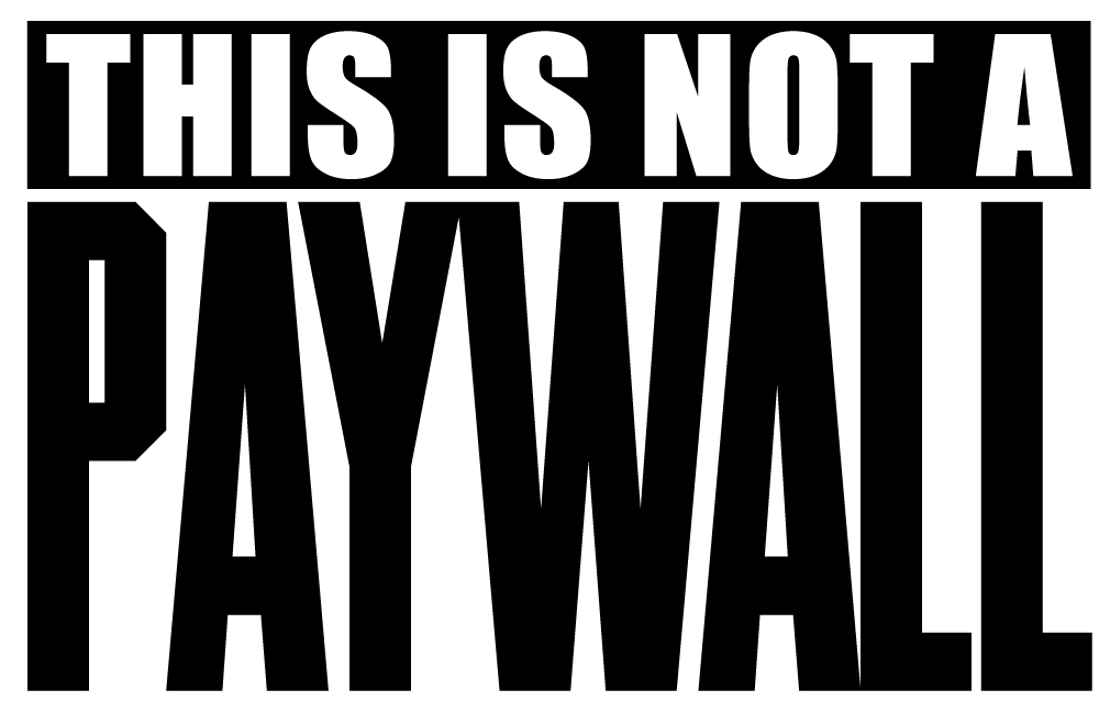 'This is not a paywall' text illustration, in the black-and-white style of an album warning label